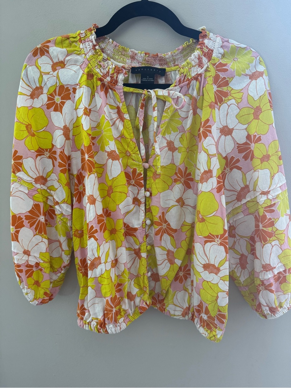 Sanctuary Floral Peasant Blouse in Yellow, Pink, Orange  & White